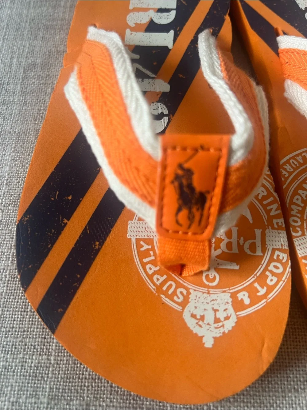 POLO Ralph Lauren unisex/girls/boys Orange Graphic summer thong logo sandals, 13